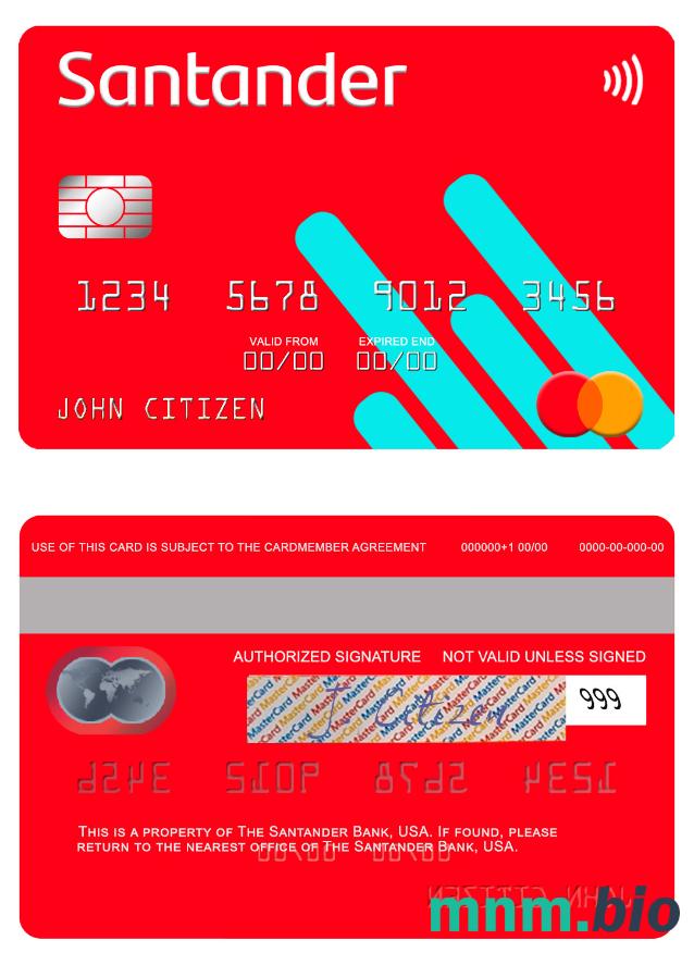 USA Santander Bank przykład karty mastercard w formacie PSD